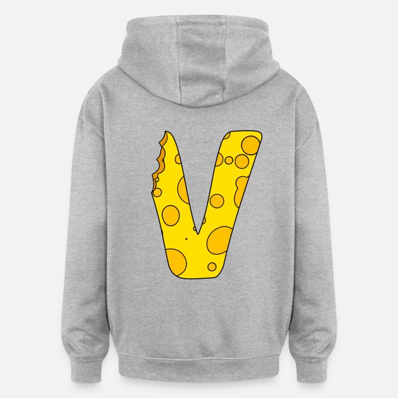 Lettre V - Sweat à capuche oversize unisexe - gris chiné