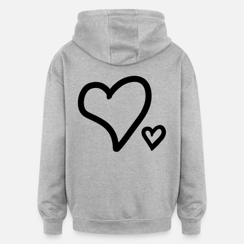 Cœurs - Sweat à capuche oversize unisexe - gris chiné