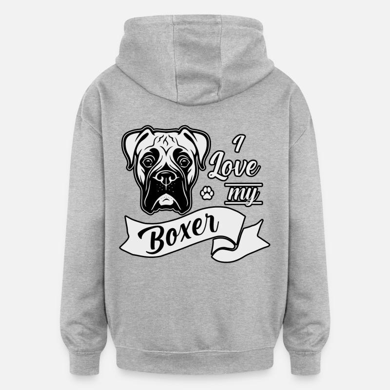 J’adore mon Boxer - Sweat à capuche oversize unisexe - gris chiné