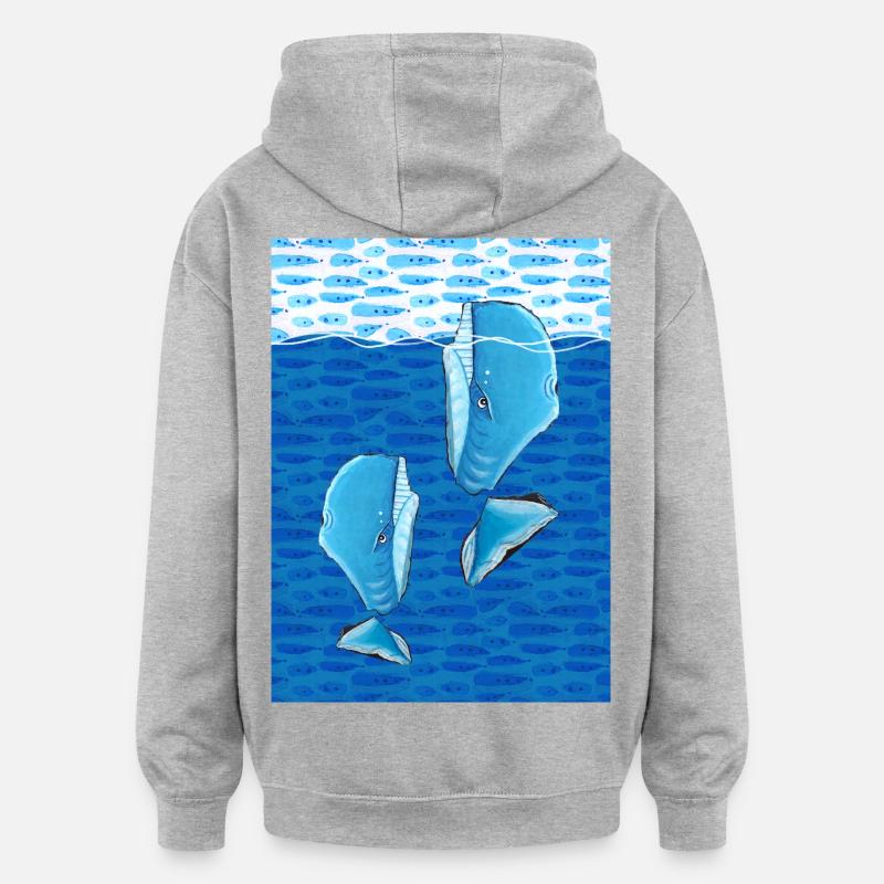 Baleines - Sweat à capuche oversize unisexe - gris chiné