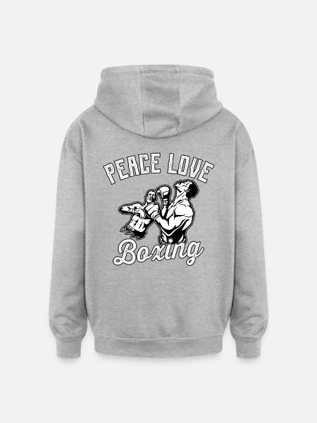 Boxe Peace Love - Sweat à capuche oversize unisexe - gris chiné