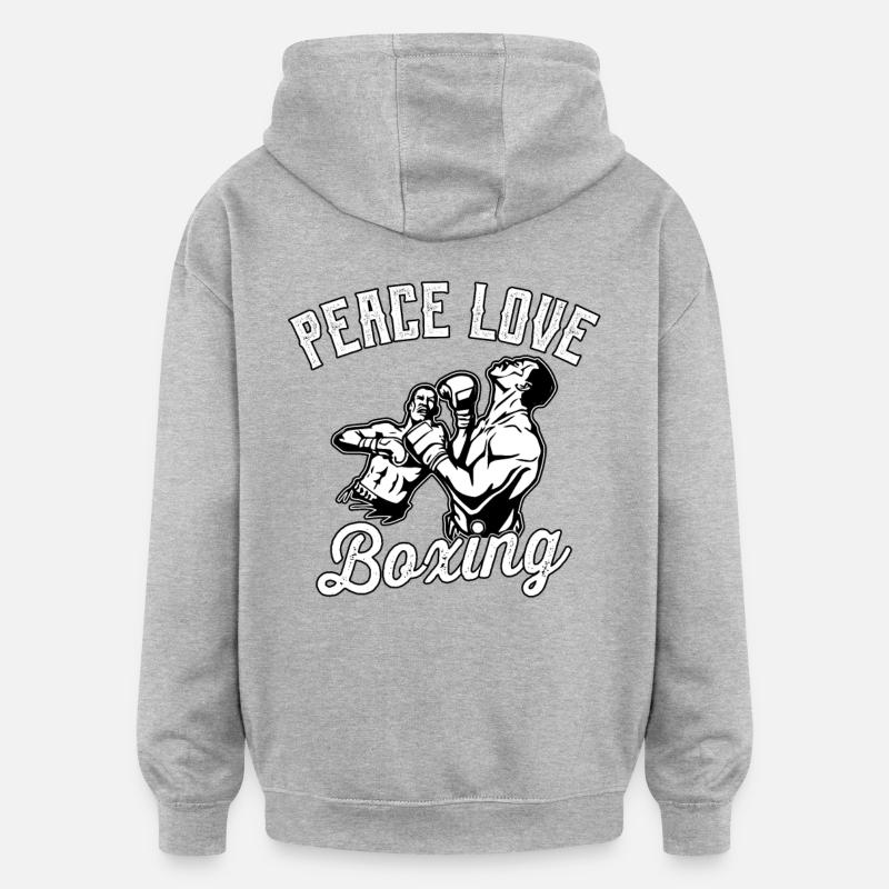 Boxe Peace Love - Sweat à capuche oversize unisexe - gris chiné