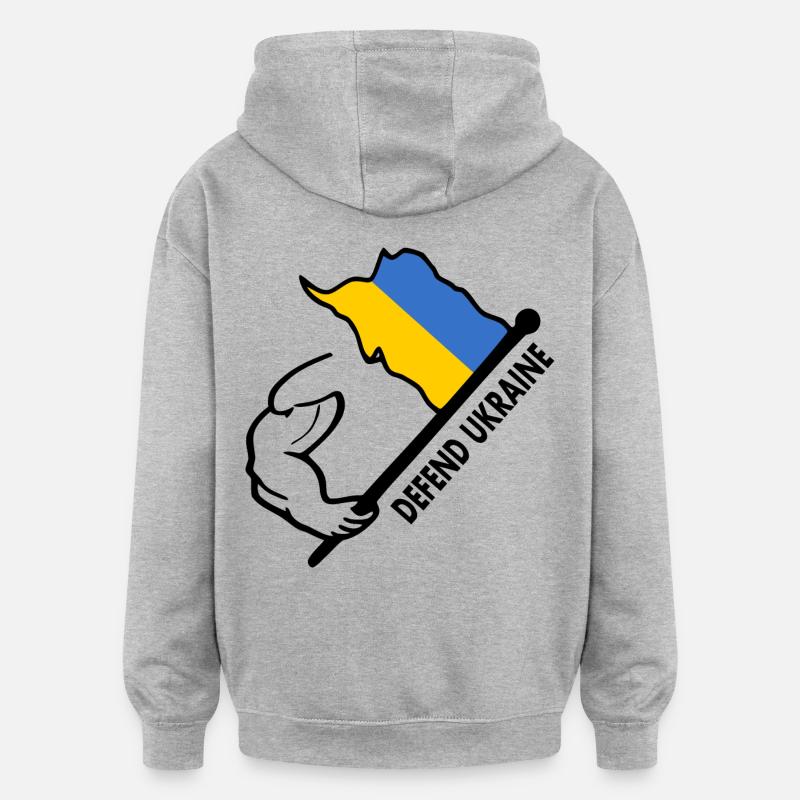 Defend ukraine - Sweat à capuche oversize unisexe - gris chiné