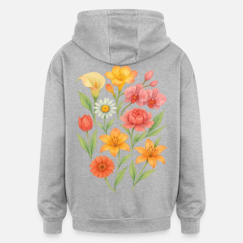 Composition florale pastel élégante - Sweat à capuche oversize unisexe - gris chiné