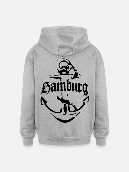 Hamburg Anker - Oversized Unisex Hoodie - Grau meliert