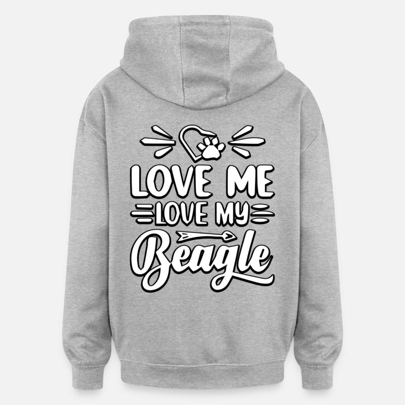 Aime-moi aime mon beagle - Sweat à capuche oversize unisexe - gris chiné