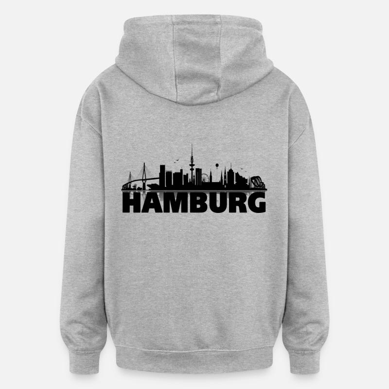 Hambourg 04 - Sweat à capuche oversize unisexe - gris chiné