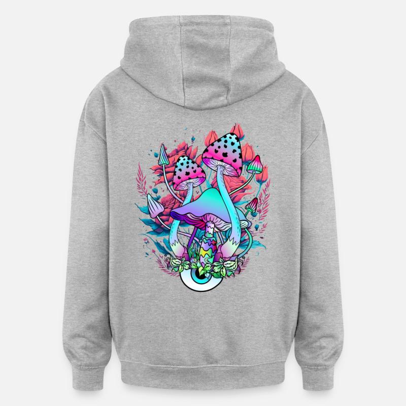 Art Floral Psychédélique Champignon - Sweat à capuche oversize unisexe - gris chiné