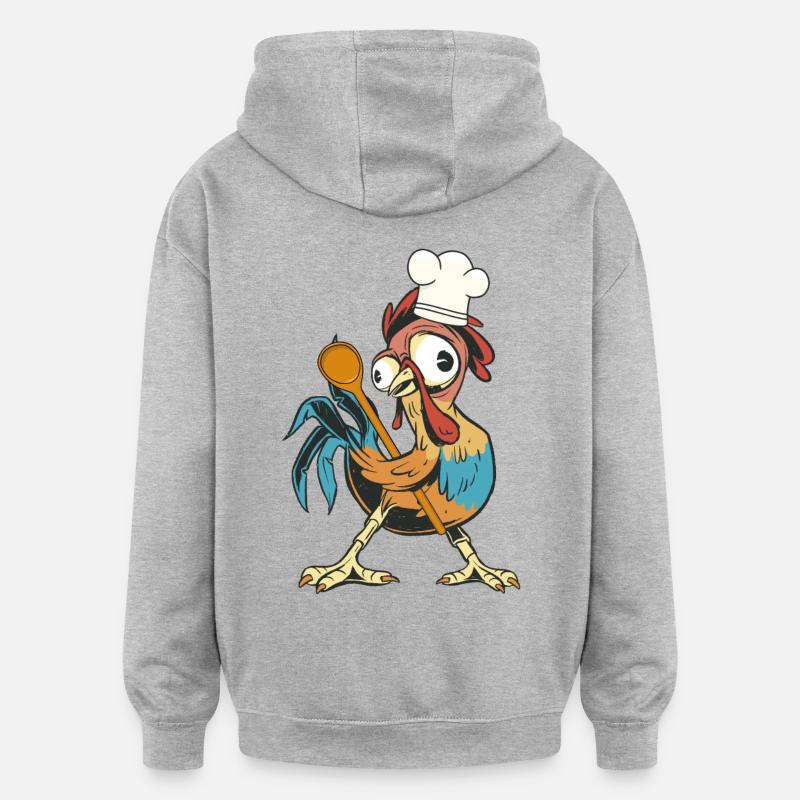 Kylling hane kokk kokker kokk matlaging kunst hobby kokk - Oversized unisex-hettegenser - gråmelert