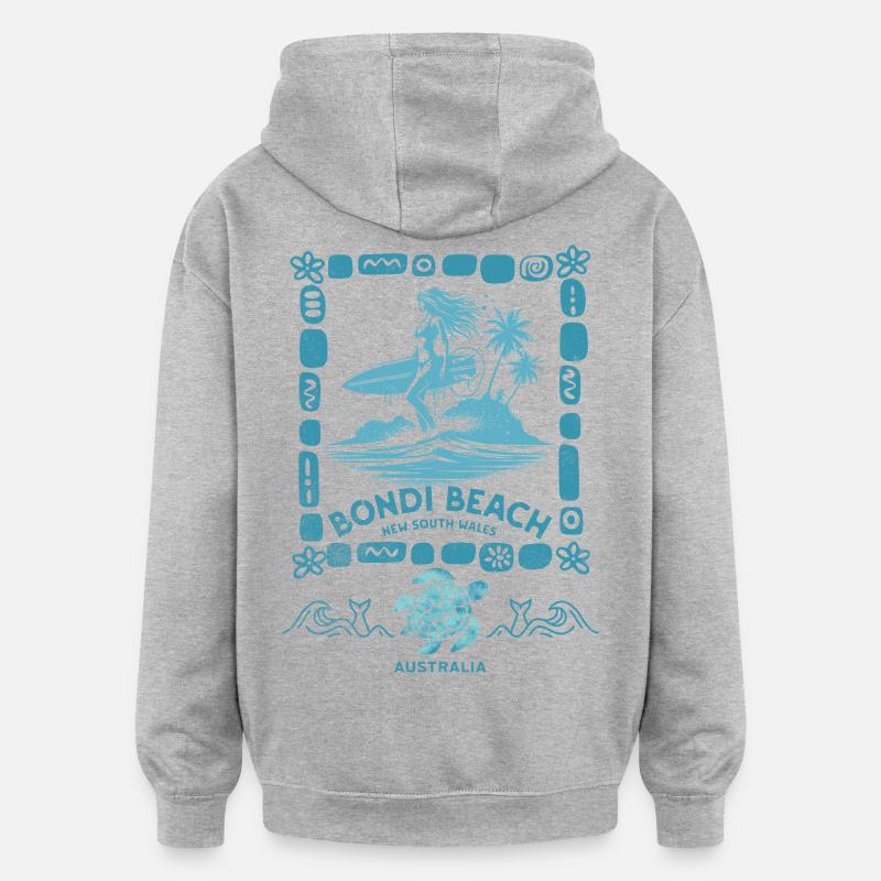 Bondi Beach Turquoise Île Palmier - Sweat à capuche oversize unisexe - gris chiné