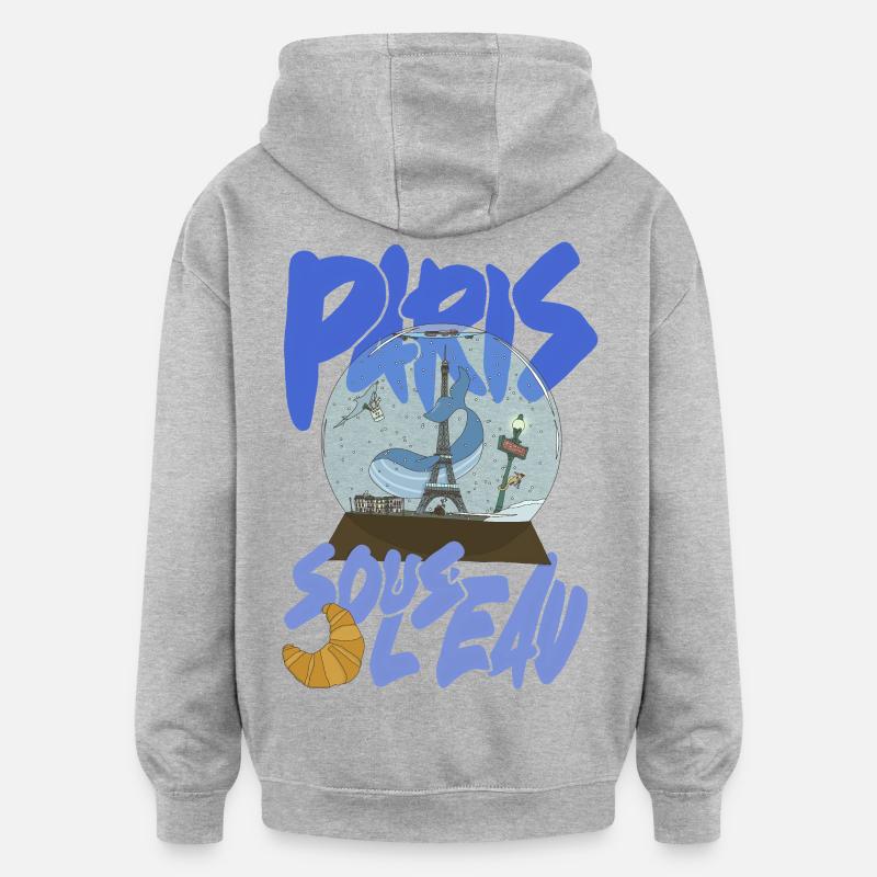 Paris Snowglobe Bleu - icône Eiffel - Sweat à capuche oversize unisexe - gris chiné