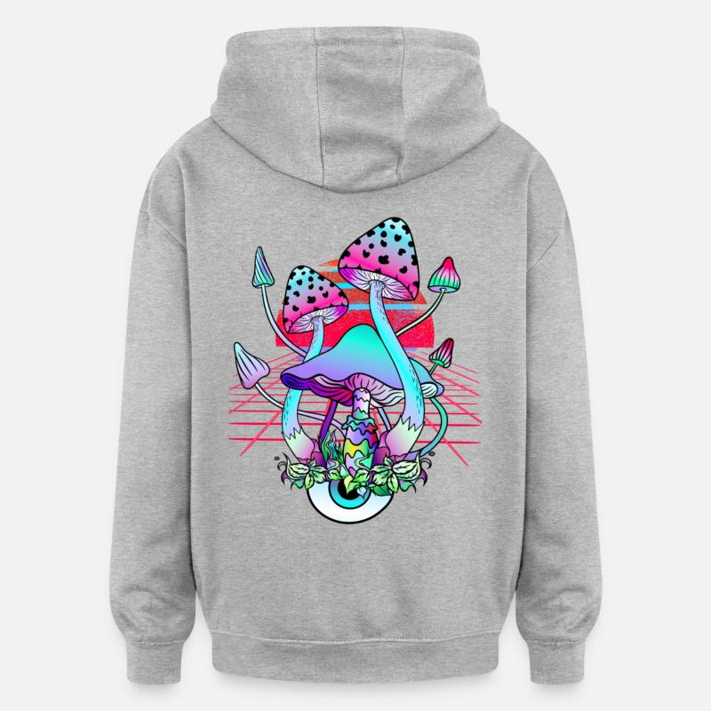 Champignons Psychédéliques - Retro Wave Sunset - Sweat à capuche oversize unisexe - gris chiné