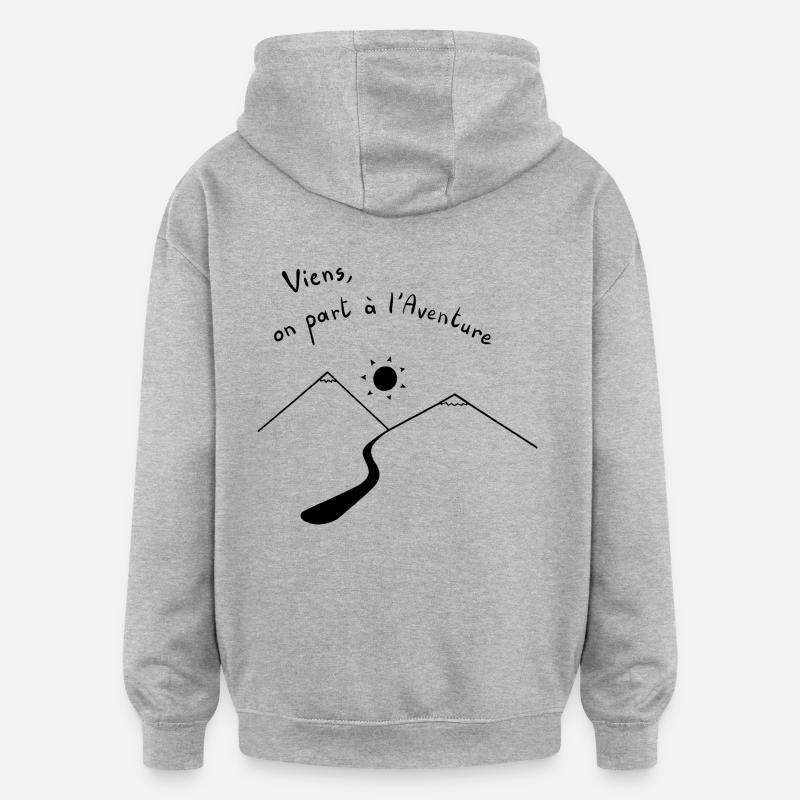 Viens, on part à l'Aventure - Sweat à capuche oversize unisexe - gris chiné