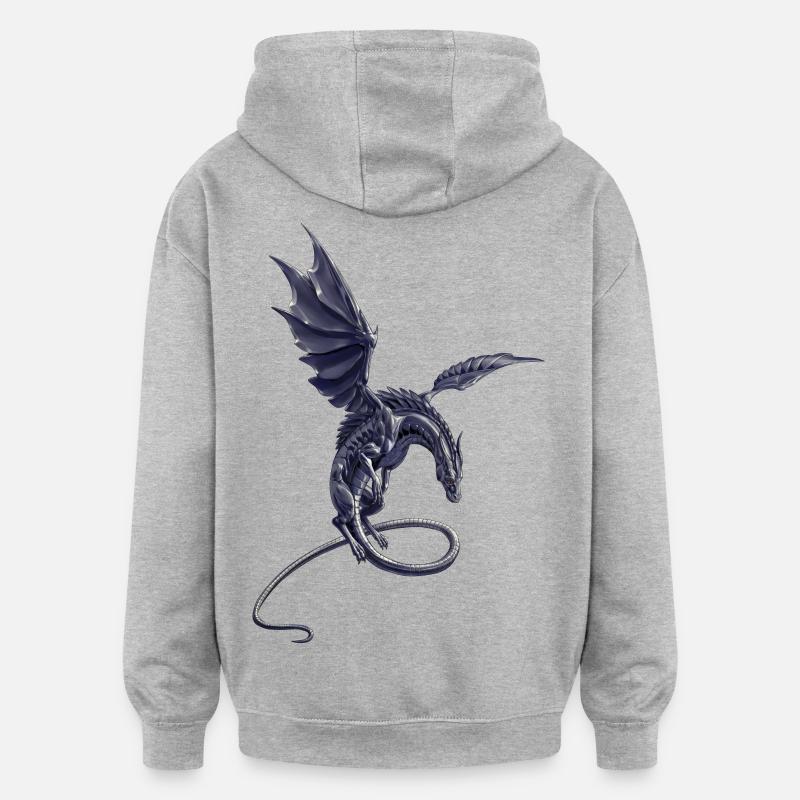 Chromdrache - Oversized Unisex Hoodie - Grau meliert