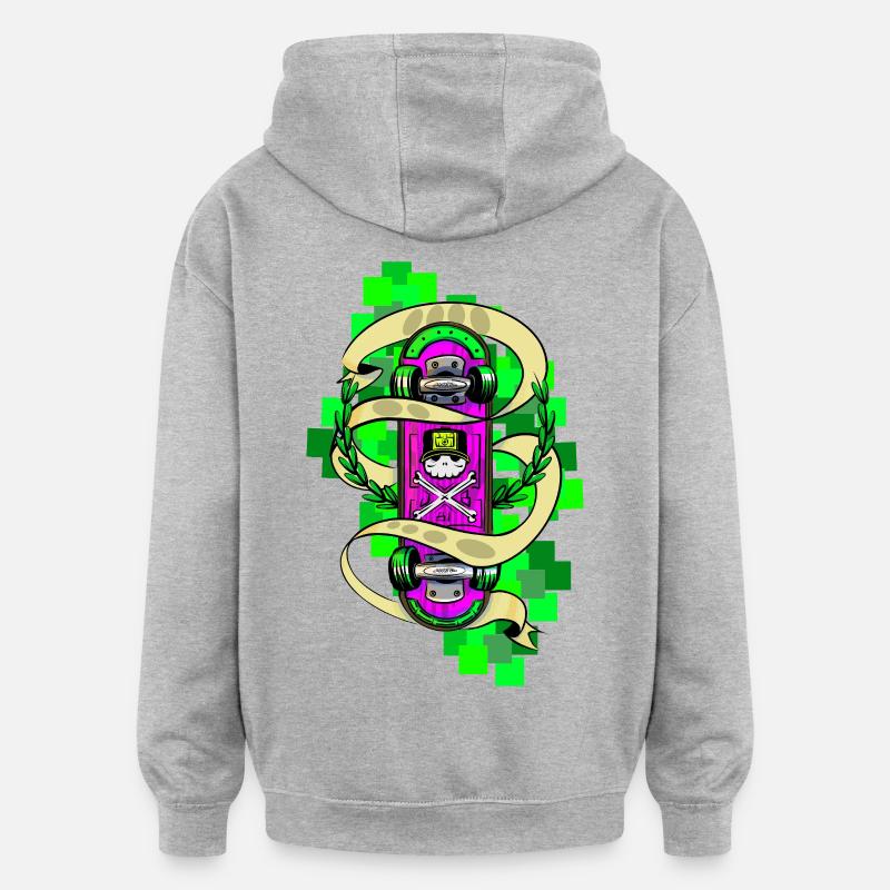 Graffiti sur skateboard crâne néon - Sweat à capuche oversize unisexe - gris chiné