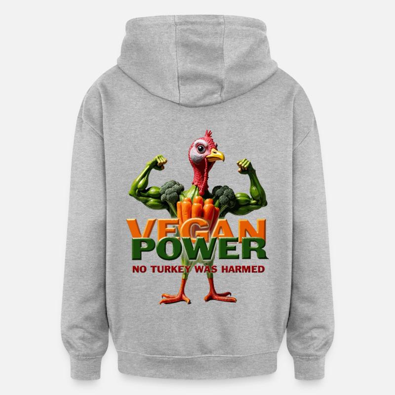 Puissance végétalienne dinde - Sweat à capuche oversize unisexe - gris chiné