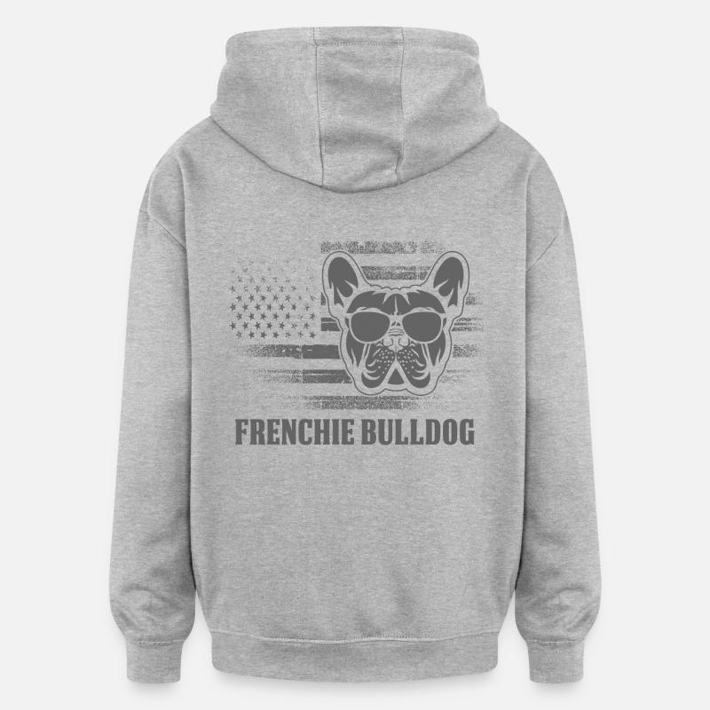 Frenchie Bulldog - Sweat à capuche oversize unisexe - gris chiné