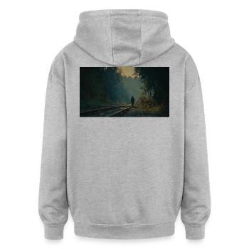 Scène épique près de la voie ferrée - Sweat à capuche oversize unisexe - gris chiné - Dos - Noah (186cm)
