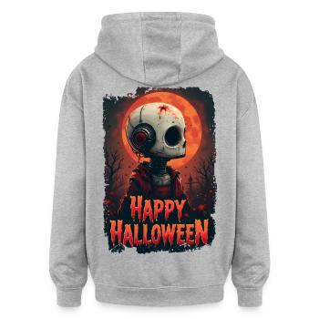 Halloween Robo - Oversized Unisex Hoodie - Grau meliert - Hinten - Noah (186cm)