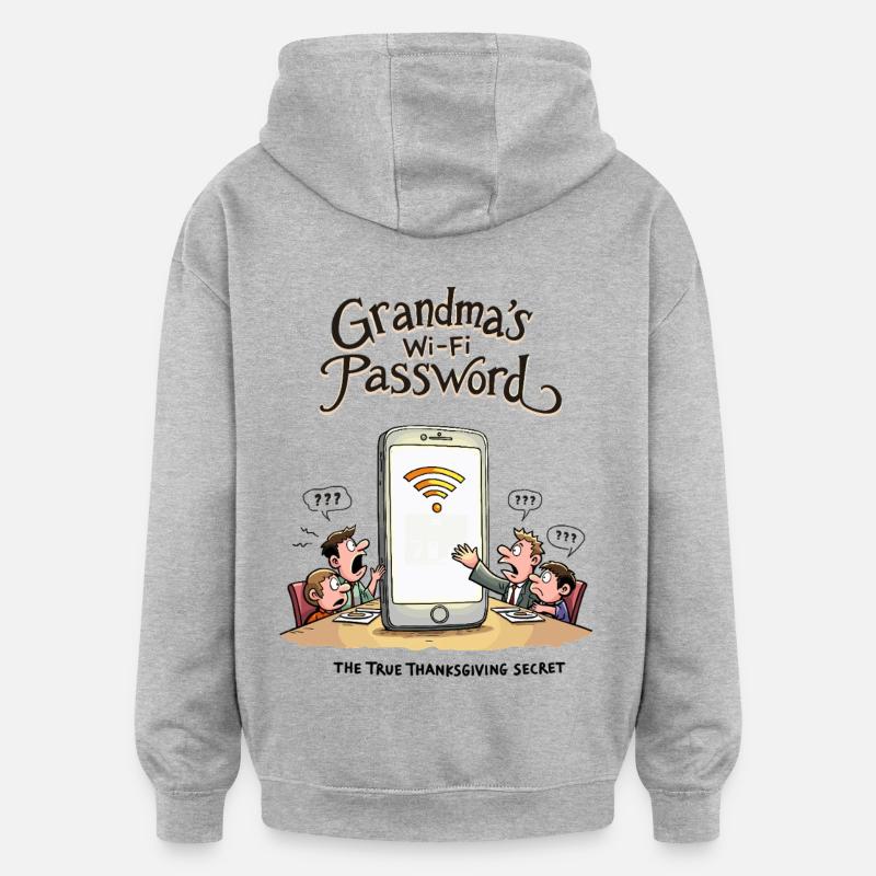 Omas WLAN-Passwort - Oversized Unisex Hoodie - Grau meliert