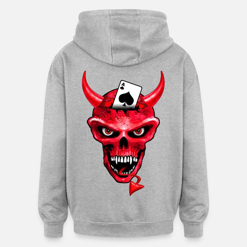 poker skull design - Sweat à capuche oversize unisexe - gris chiné