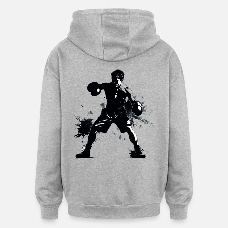 Boxe - Sweat à capuche oversize unisexe - gris chiné