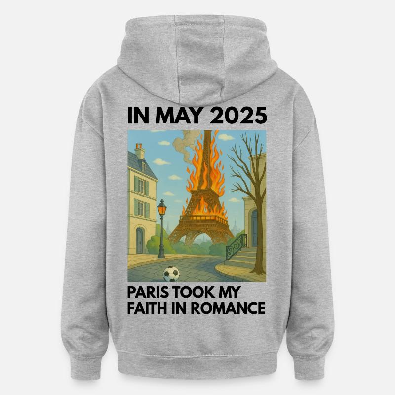 La Tour Eiffel en feu - Sweat à capuche oversize unisexe - gris chiné