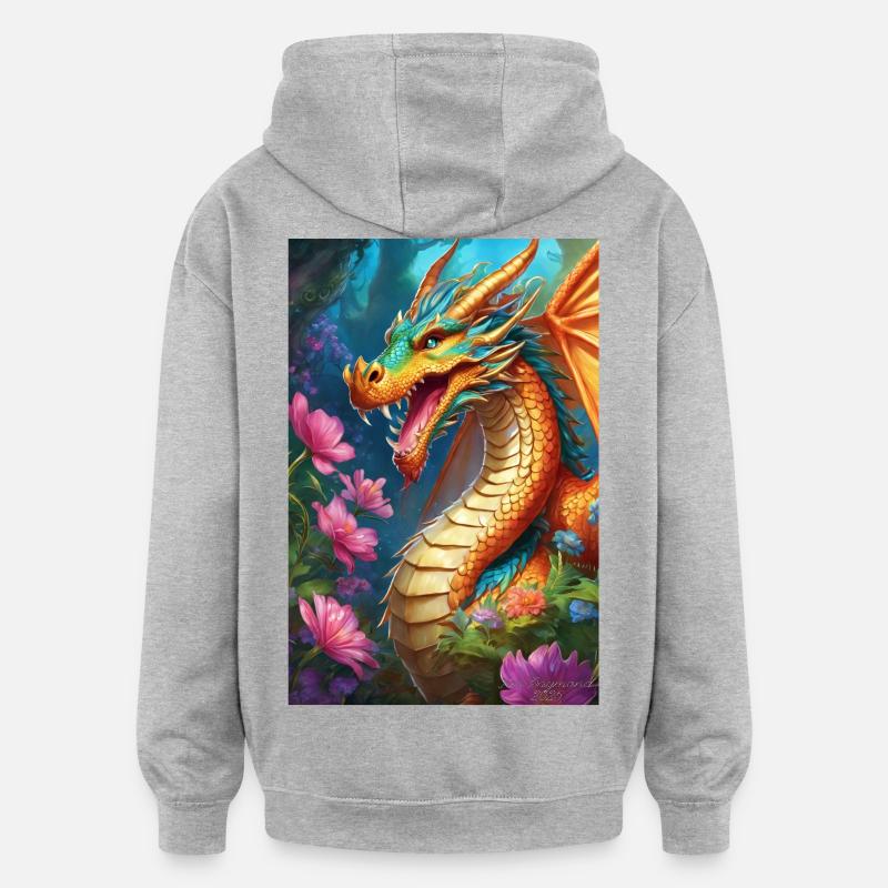 Glutdrache im blühenden Wald - Oversized Unisex Hoodie - Grau meliert