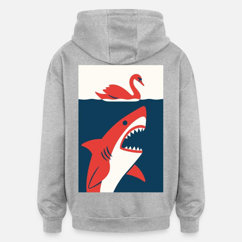 Schwan trifft Hai #2 - Oversized Unisex Hoodie - Grau meliert