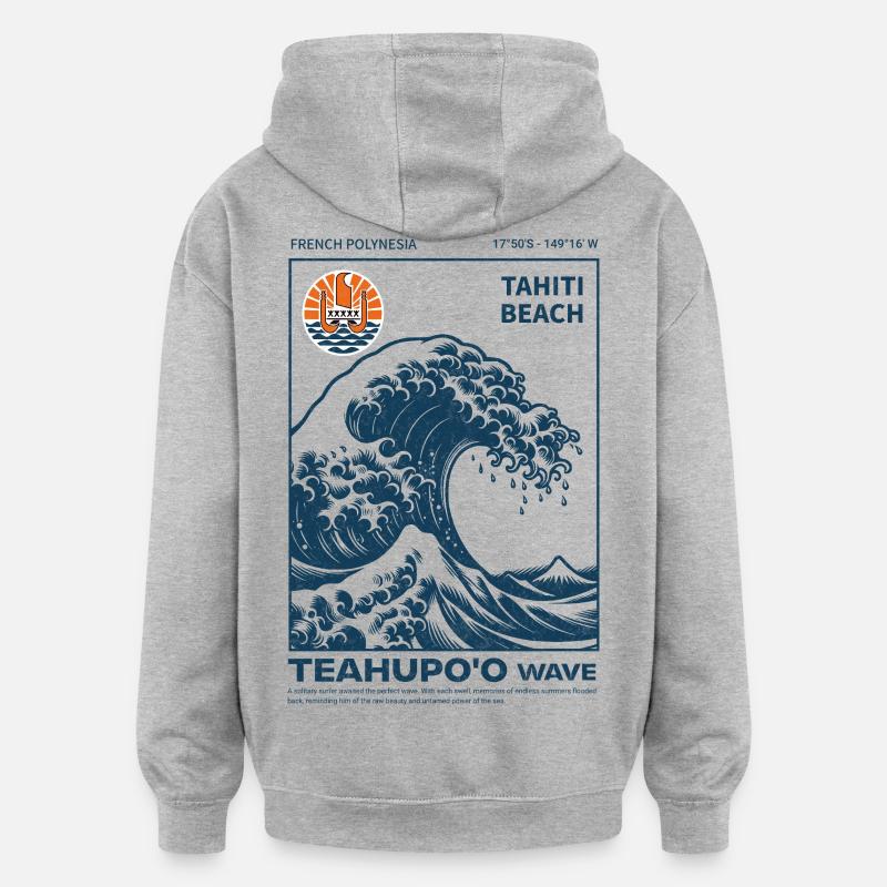 Vague Teahupo'o Tahiti Bleu Océan - Sweat à capuche oversize unisexe - gris chiné
