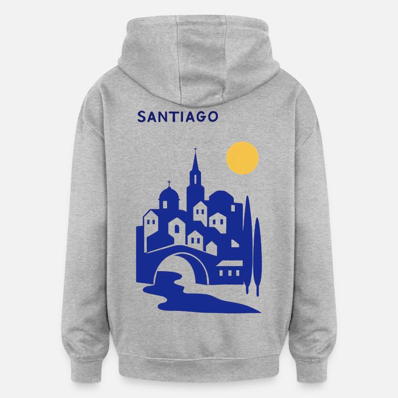 Silhouette de Santiago en soirée - Sweat à capuche oversize unisexe - gris chiné
