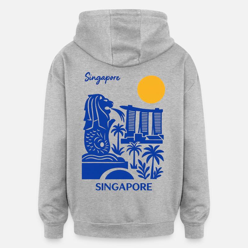 Blue Merlion Skyline Singapour - Sweat à capuche oversize unisexe - gris chiné