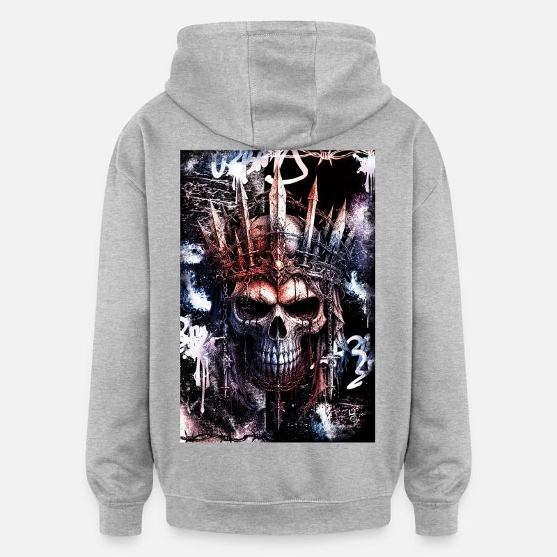 Dunkler gotischer Stadtschädel / Schädel - Oversized Unisex Hoodie - Grau meliert