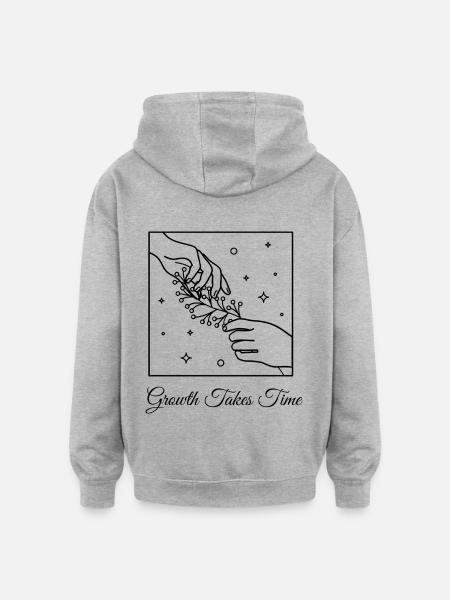 🌿✨Growth Takes Time Black Design🌿✨ - Oversized Unisex Hoodie - heather grey