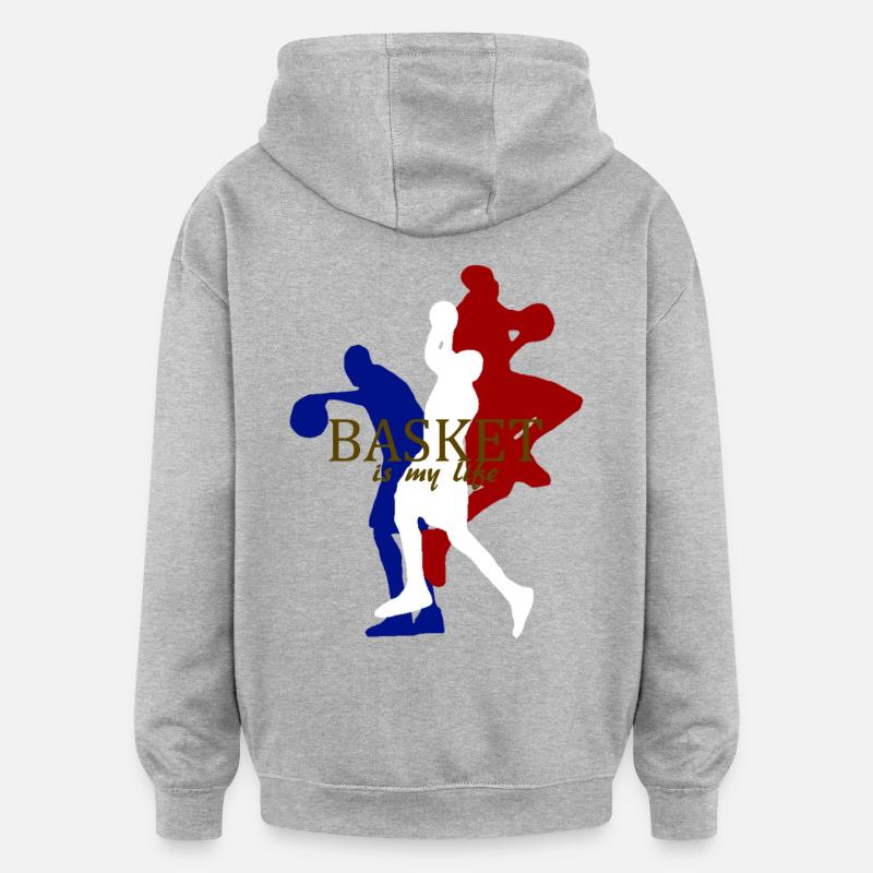 basket is my life - Sweat à capuche oversize unisexe - gris chiné