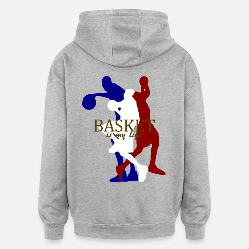 basket is my life - Sweat à capuche oversize unisexe - gris chiné