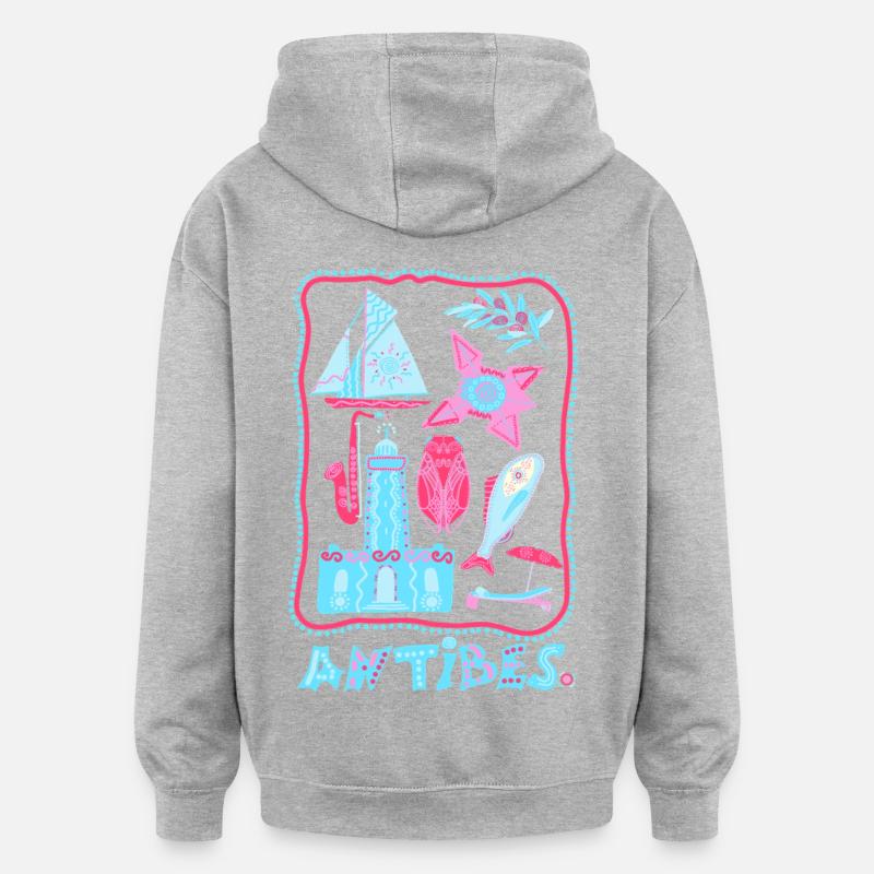 Symboles Antibes - Sweat à capuche oversize unisexe - gris chiné