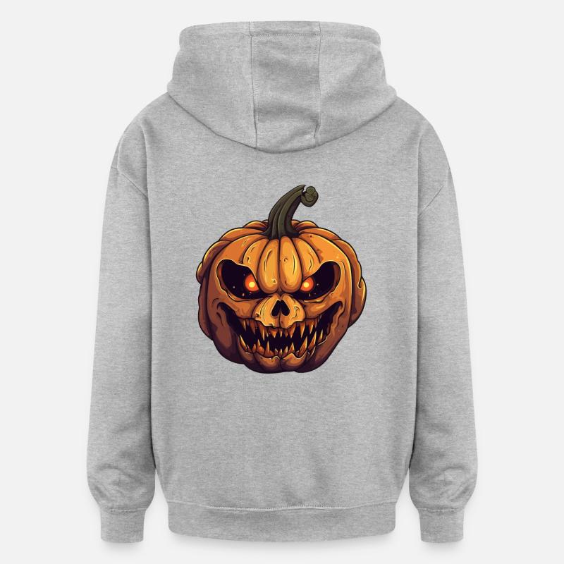 Evil Pumpkin Face - Costume d’Halloween souriant - Sweat à capuche oversize unisexe - gris chiné