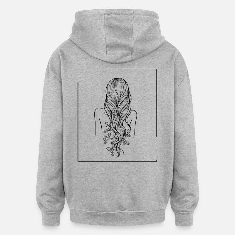 Frau mit Blumenhaar - Oversized Unisex Hoodie - Grau meliert