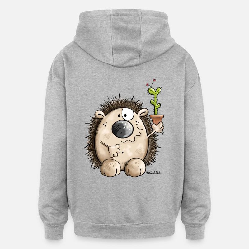 Igel mit Kaktus - Oversized Unisex Hoodie - Grau meliert