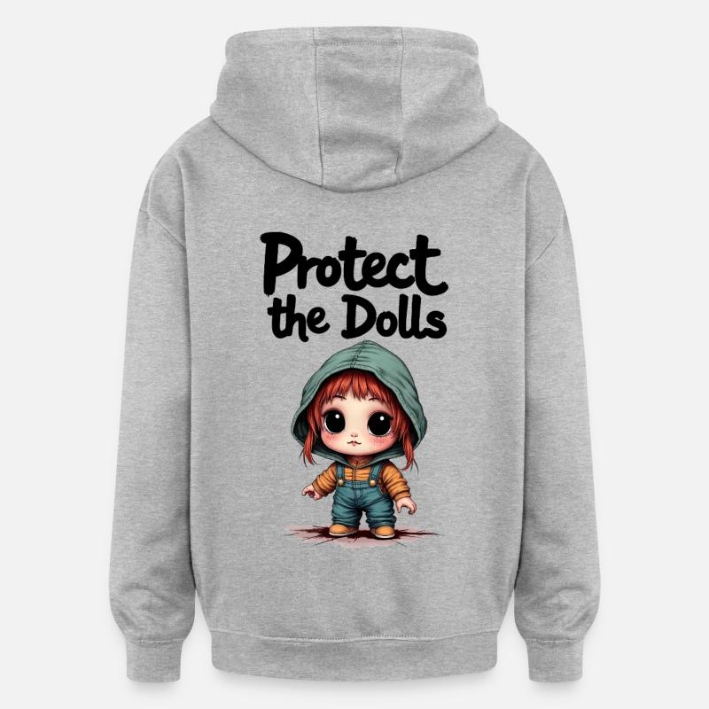 Protégez les poupées - Doux message - Sweat à capuche oversize unisexe - gris chiné