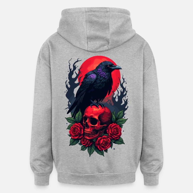 Corbeau majestueux - Sweat à capuche oversize unisexe - gris chiné