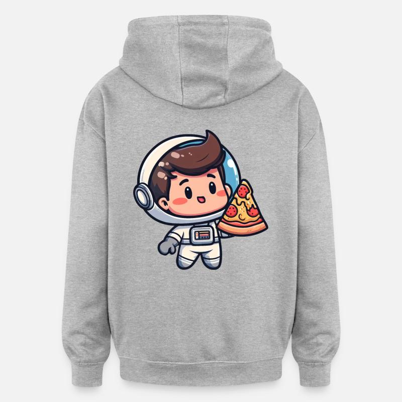 Astronaute avec pizza - Sweat à capuche oversize unisexe - gris chiné