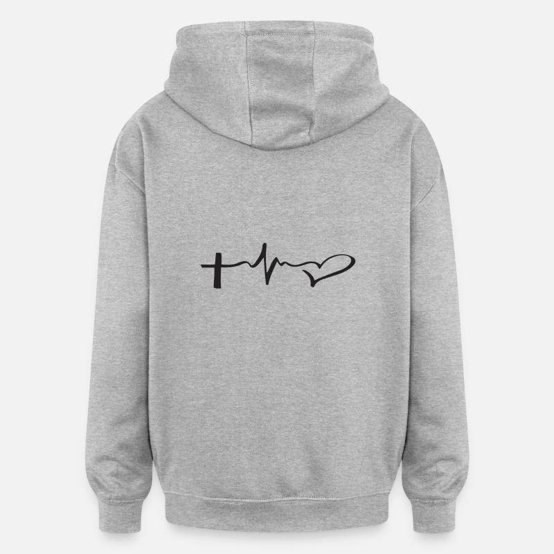 croix = amour (logo noir) - Sweat à capuche oversize unisexe - gris chiné