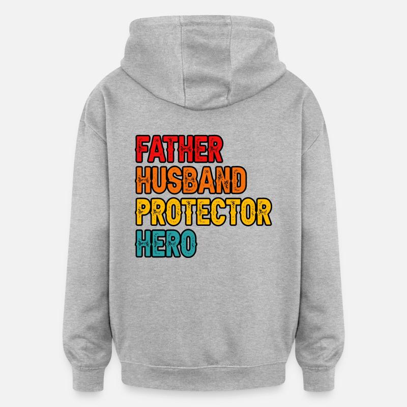 Père Mari Protecteur Héros - Sweat à capuche oversize unisexe - gris chiné