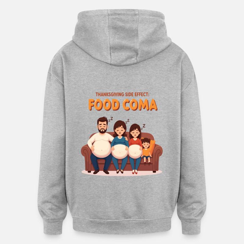 Coma alimentaire de Thanksgiving - Sweat à capuche oversize unisexe - gris chiné