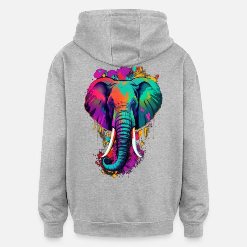Éléphant - Sweat à capuche oversize unisexe - gris chiné