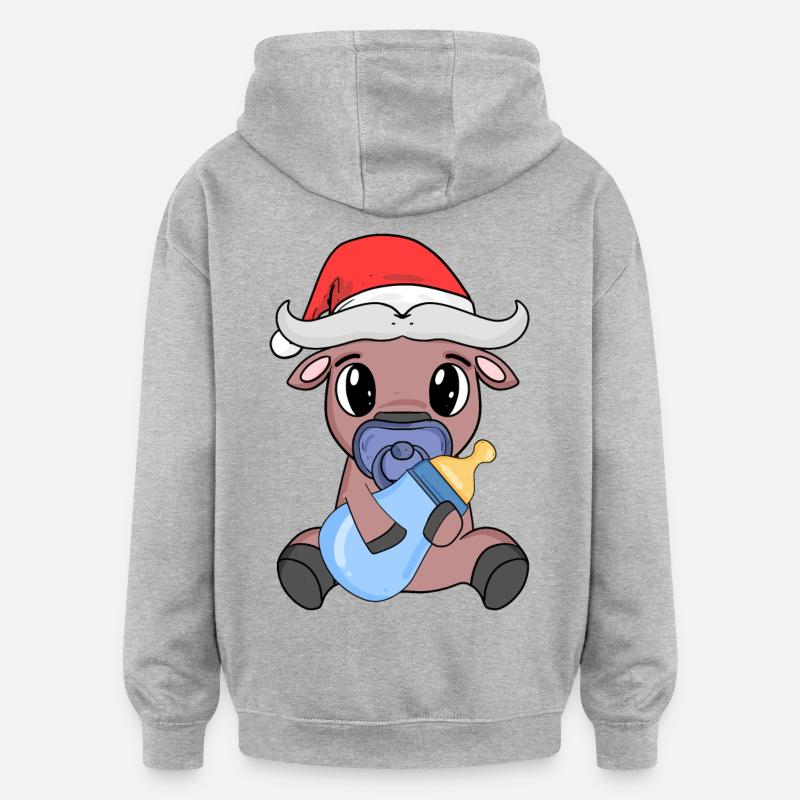 Bœuf bébé Noël - Sweat à capuche oversize unisexe - gris chiné