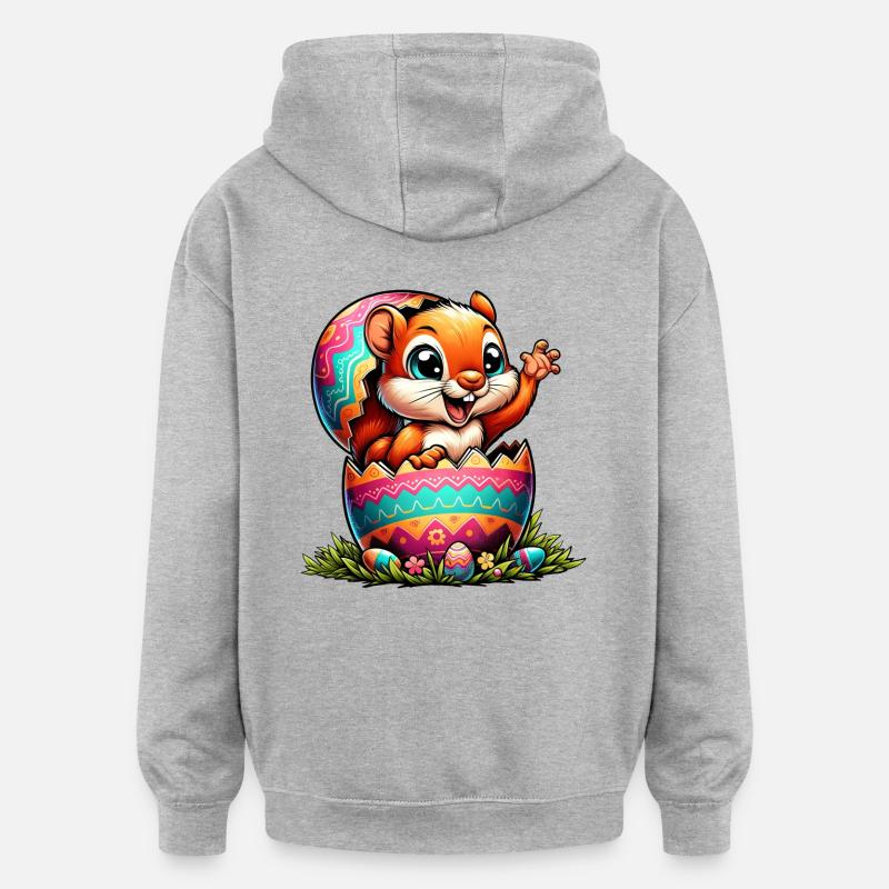 Oster-Eichhörnchen mit Osterei: Entzückendes - Oversized Unisex Hoodie - Grau meliert