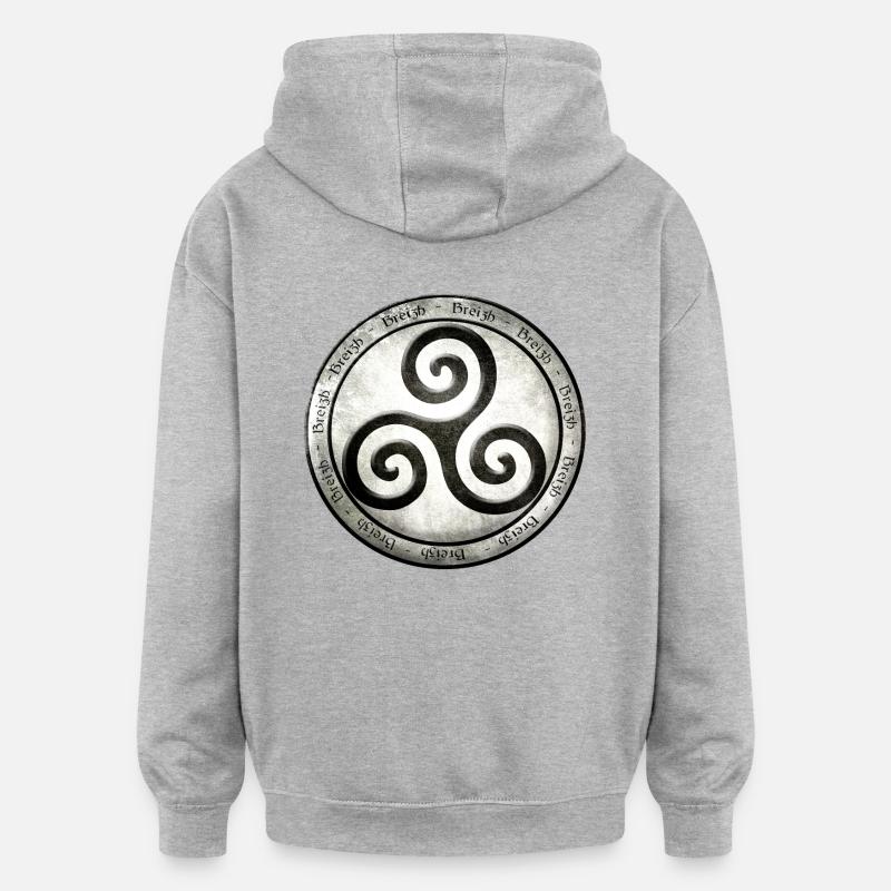 Breizh triskel rond 2 - Sweat à capuche oversize unisexe - gris chiné